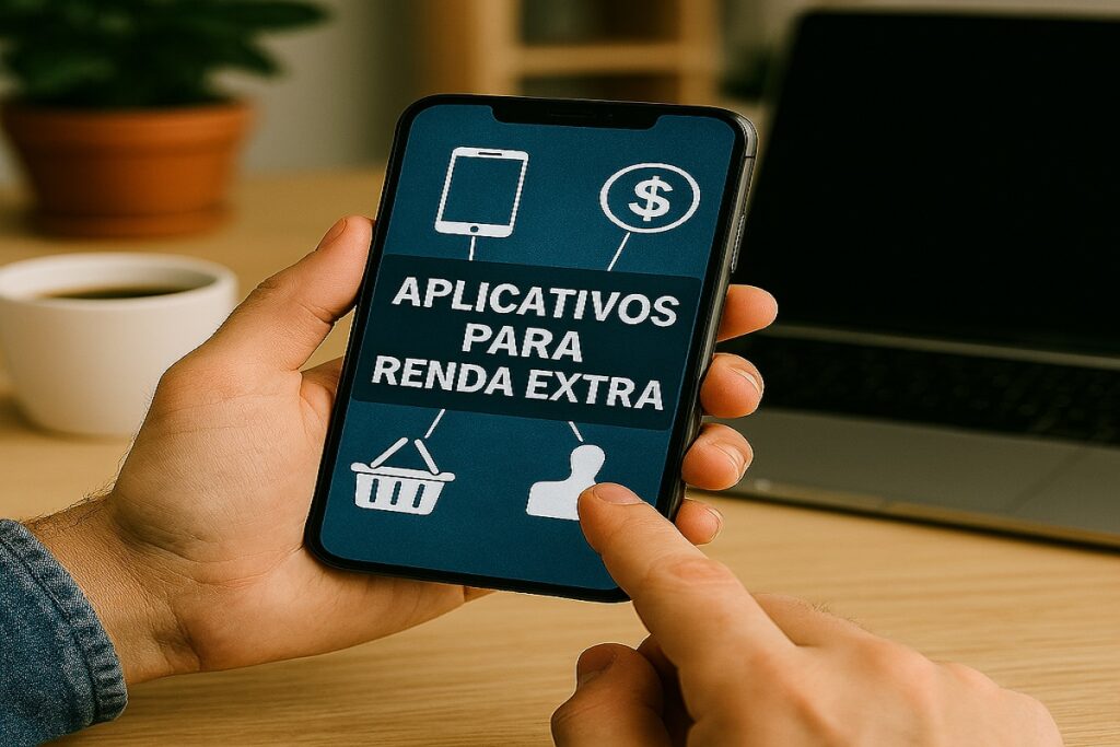 Pessoa segurando o celular em busca de aplicativos para renda extra.