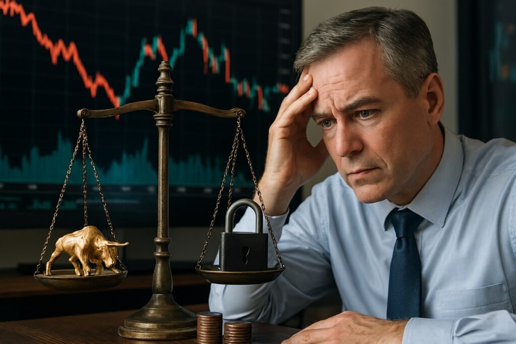 Homem com expressão de preocupado com a segurança no mercado financeiro.
