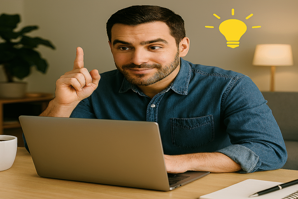 Homem tendo ideia de como ganhar dinheiro online