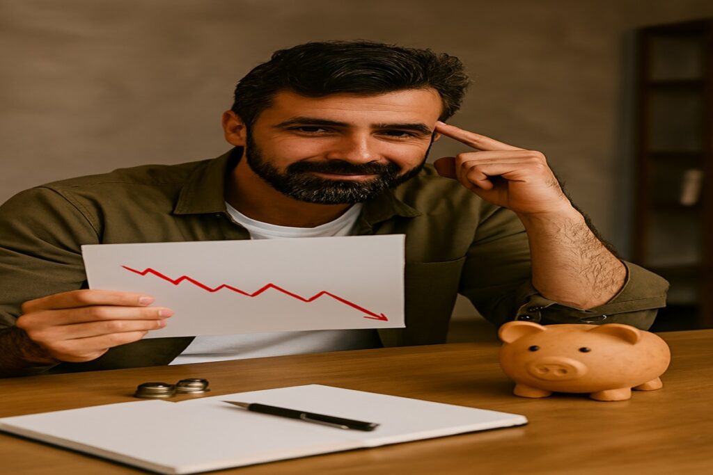 Homem sentado à mesa entendendo facilmente as crises econômicas.