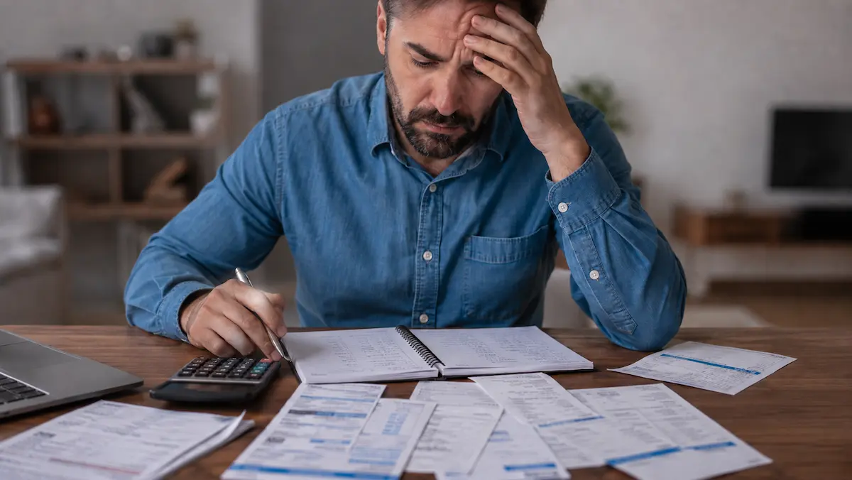 Homem organiza contas e calcula despesas para começar uma reserva financeira mesmo com salário baixo.